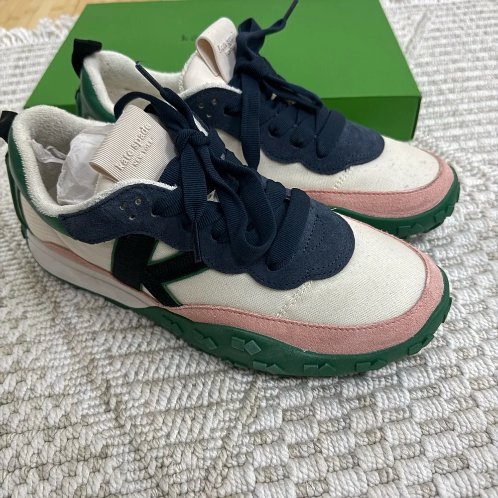 Kate Spade Navy and Cream Sneakers with Pink and Green Accents - Picture 2 of 4